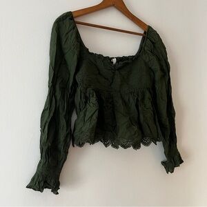 Romantic Pine Green Cotton American Eagle Blouse